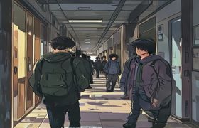 外貌至上主义韩国漫画场景，校园走廊中帅气男主角引发围观，喜剧感十足