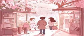 韩国漫画恋爱题材推荐文章配图，粉色调甜蜜恋爱场景插图